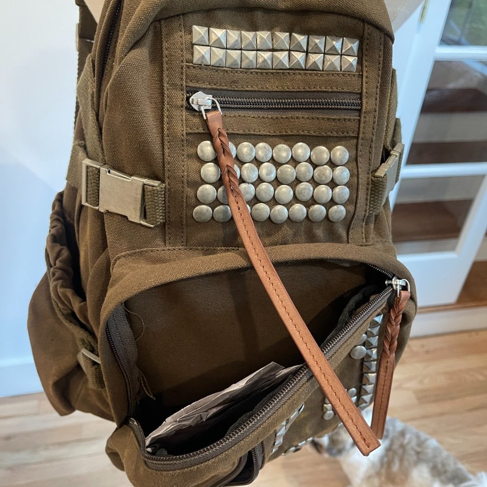 Free People Berlin Studded Backpack Canvas Faded Military Army Green NWOT - Picture 10 of 13
